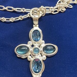 Brighton Silver Tone Necklace 17 inch with Faux Blue Gemstones
